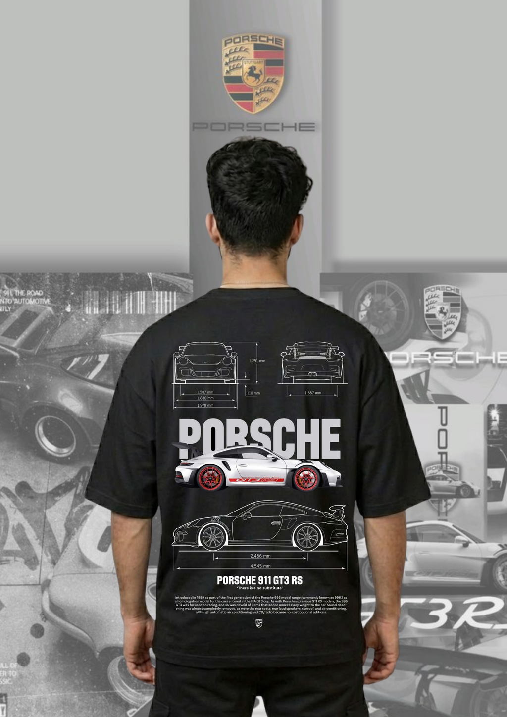 Porsche 911 oversized black tshirt for men