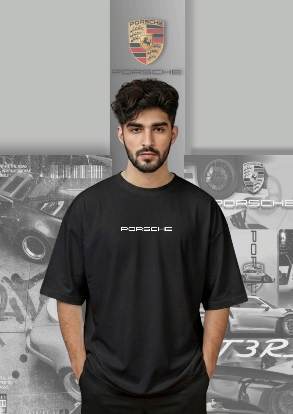 Porsche 911 oversized black tshirt for men