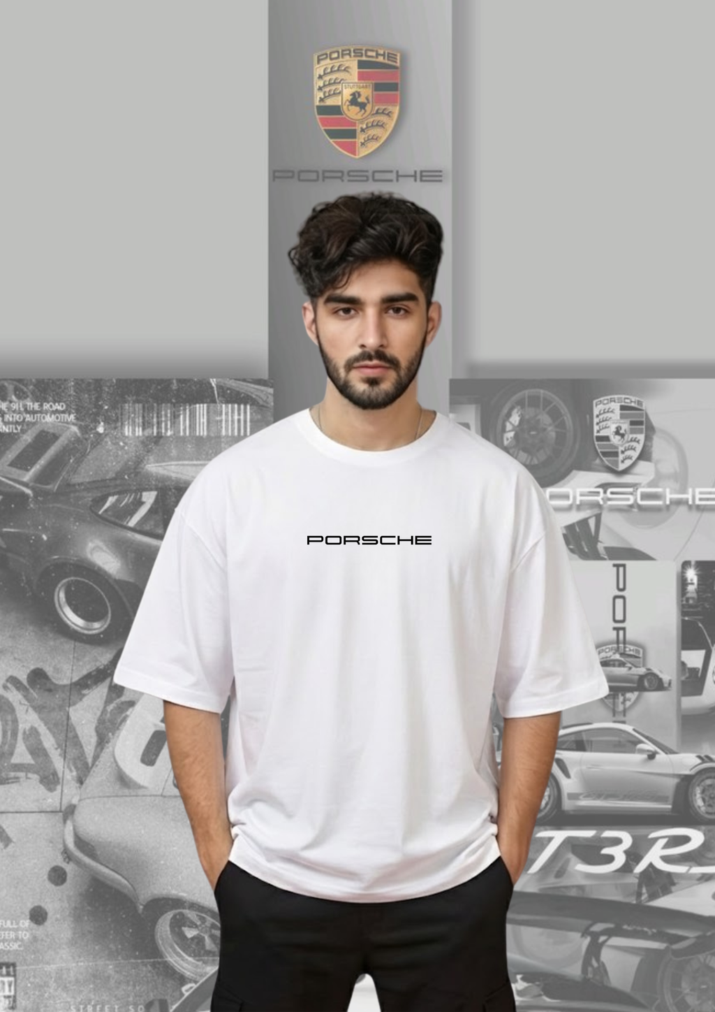 Porsche 911 oversized white tshirt